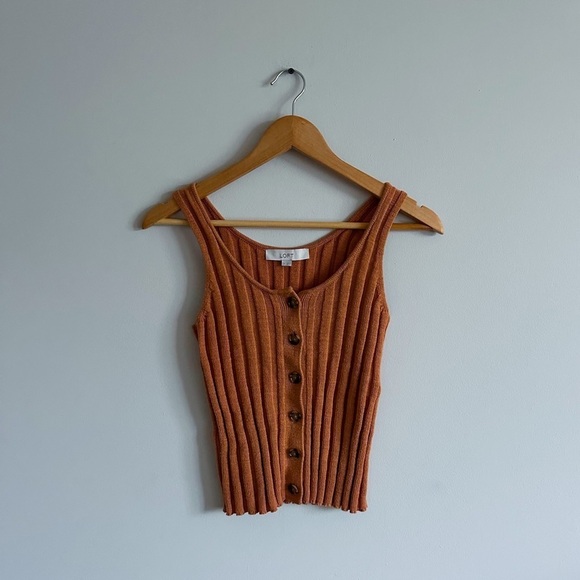 3/$20⚡️Loft Orange Sleeveless Knit Ribbed Button Up Sweater Tank Top - Picture 2 of 14